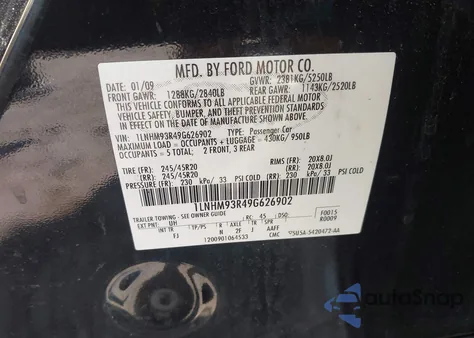 2009 Lincoln Mks z USA, uszkodzony, nr VIN 1LNHM93R49G626902